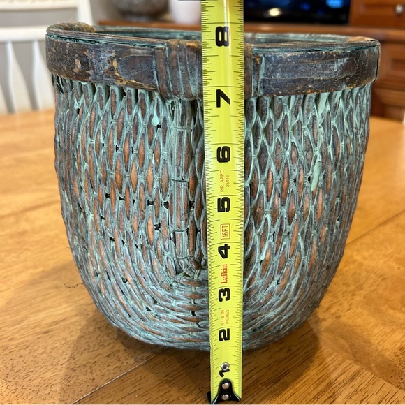 Teal painted Wicker Basket And Decorative Wooden Ball - Picture 8 of 8